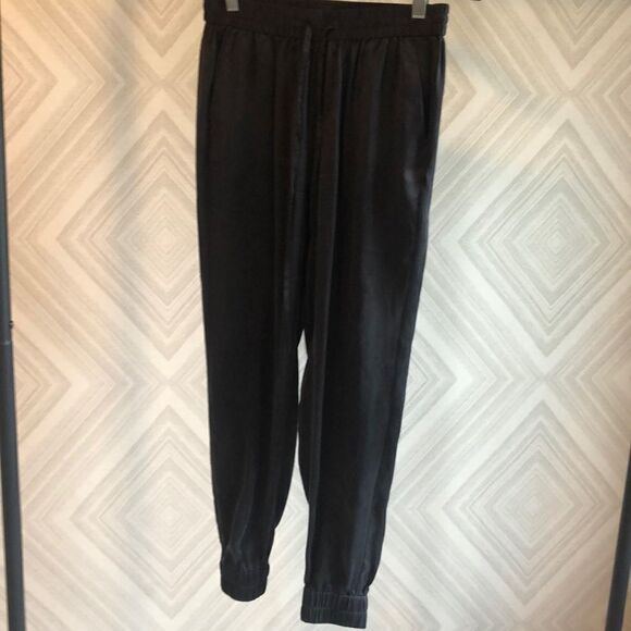 Paige Faded Black Drawstring Silk Joggers - Picture 1 of 8